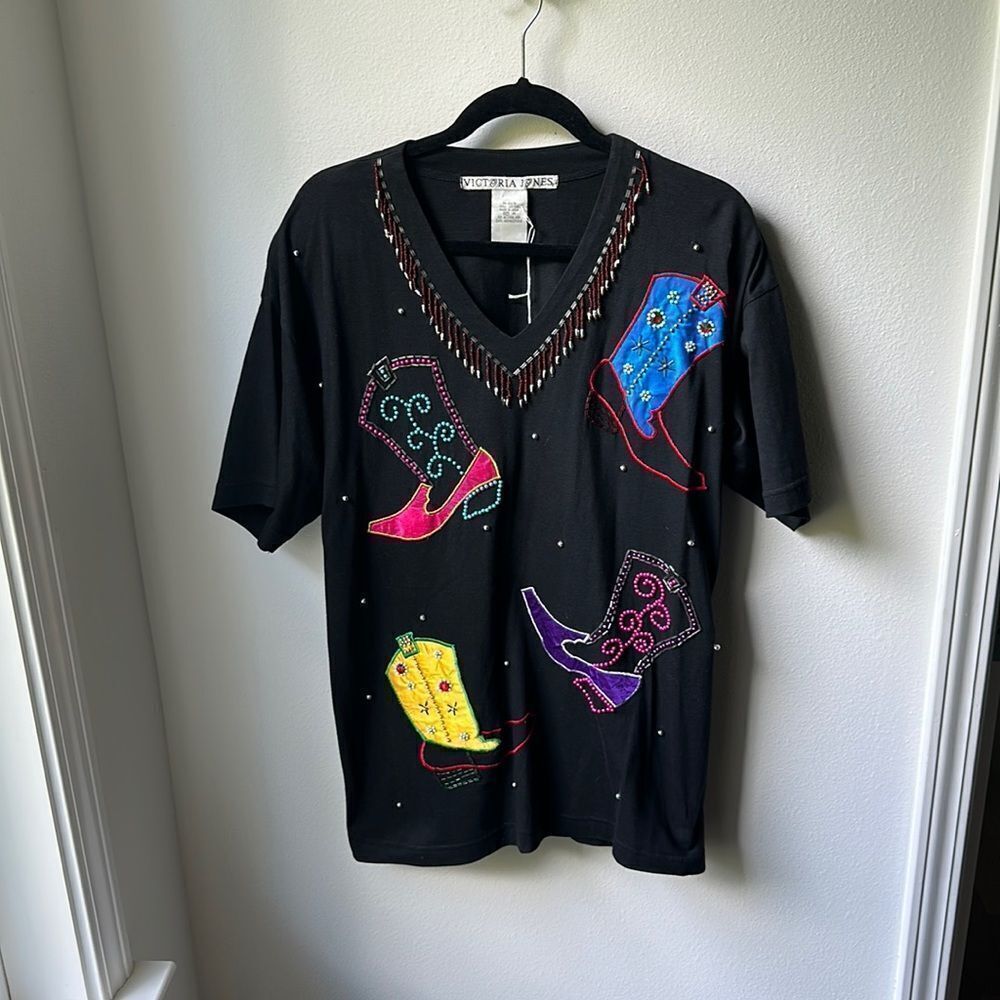 Vintage cowboy boot jeweled top M